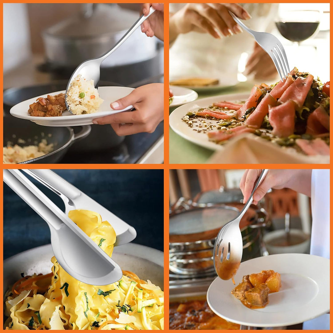 Large Serving Utensils Set of 12, E - far Stainless Steel 9.8 Inch Serving Spoons Slotted Spoon, 9.9 Inch Serving Fork, 9.4 Inch Serving Tong for Buffet Catering Banquet, Mirror Finish & Dishwasher Safe - Just Closeouts Canada Inc.