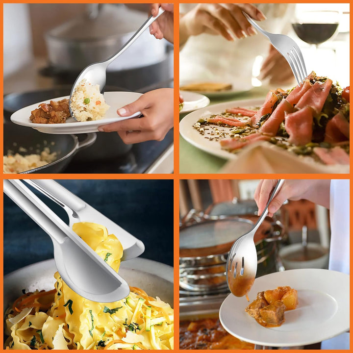 Large Serving Utensils Set of 12, E - far Stainless Steel 9.8 Inch Serving Spoons Slotted Spoon, 9.9 Inch Serving Fork, 9.4 Inch Serving Tong for Buffet Catering Banquet, Mirror Finish & Dishwasher Safe - Just Closeouts Canada Inc.