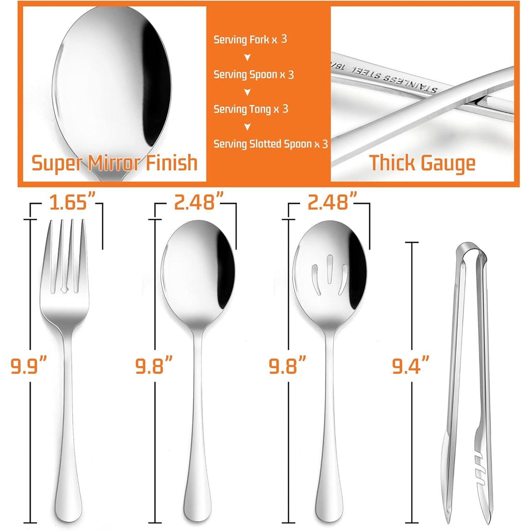 Large Serving Utensils Set of 12, E - far Stainless Steel 9.8 Inch Serving Spoons Slotted Spoon, 9.9 Inch Serving Fork, 9.4 Inch Serving Tong for Buffet Catering Banquet, Mirror Finish & Dishwasher Safe - Just Closeouts Canada Inc.