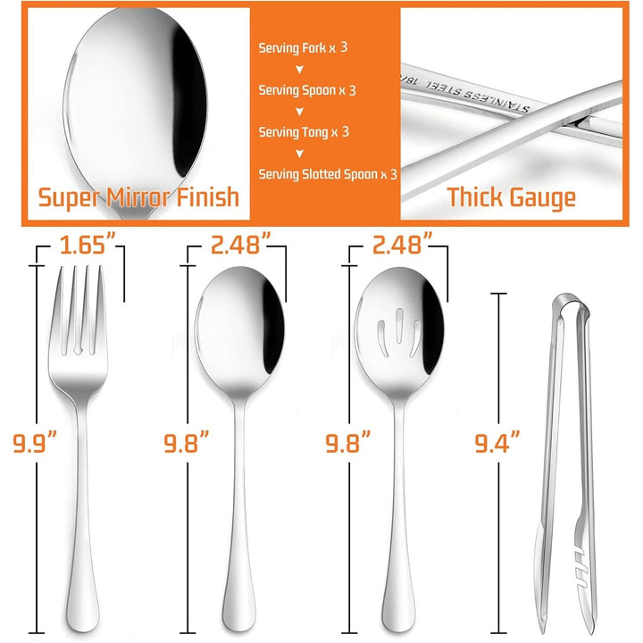 Large Serving Utensils Set of 12, E - far Stainless Steel 9.8 Inch Serving Spoons Slotted Spoon, 9.9 Inch Serving Fork, 9.4 Inch Serving Tong for Buffet Catering Banquet, Mirror Finish & Dishwasher Safe - Just Closeouts Canada Inc.