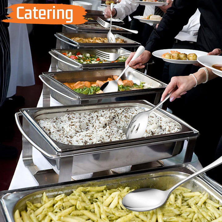 Large Serving Utensils Set of 12, E - far Stainless Steel 9.8 Inch Serving Spoons Slotted Spoon, 9.9 Inch Serving Fork, 9.4 Inch Serving Tong for Buffet Catering Banquet, Mirror Finish & Dishwasher Safe - Just Closeouts Canada Inc.