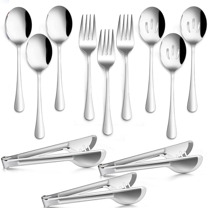 Large Serving Utensils Set of 12, E - far Stainless Steel 9.8 Inch Serving Spoons Slotted Spoon, 9.9 Inch Serving Fork, 9.4 Inch Serving Tong for Buffet Catering Banquet, Mirror Finish & Dishwasher Safe - Just Closeouts Canada Inc.