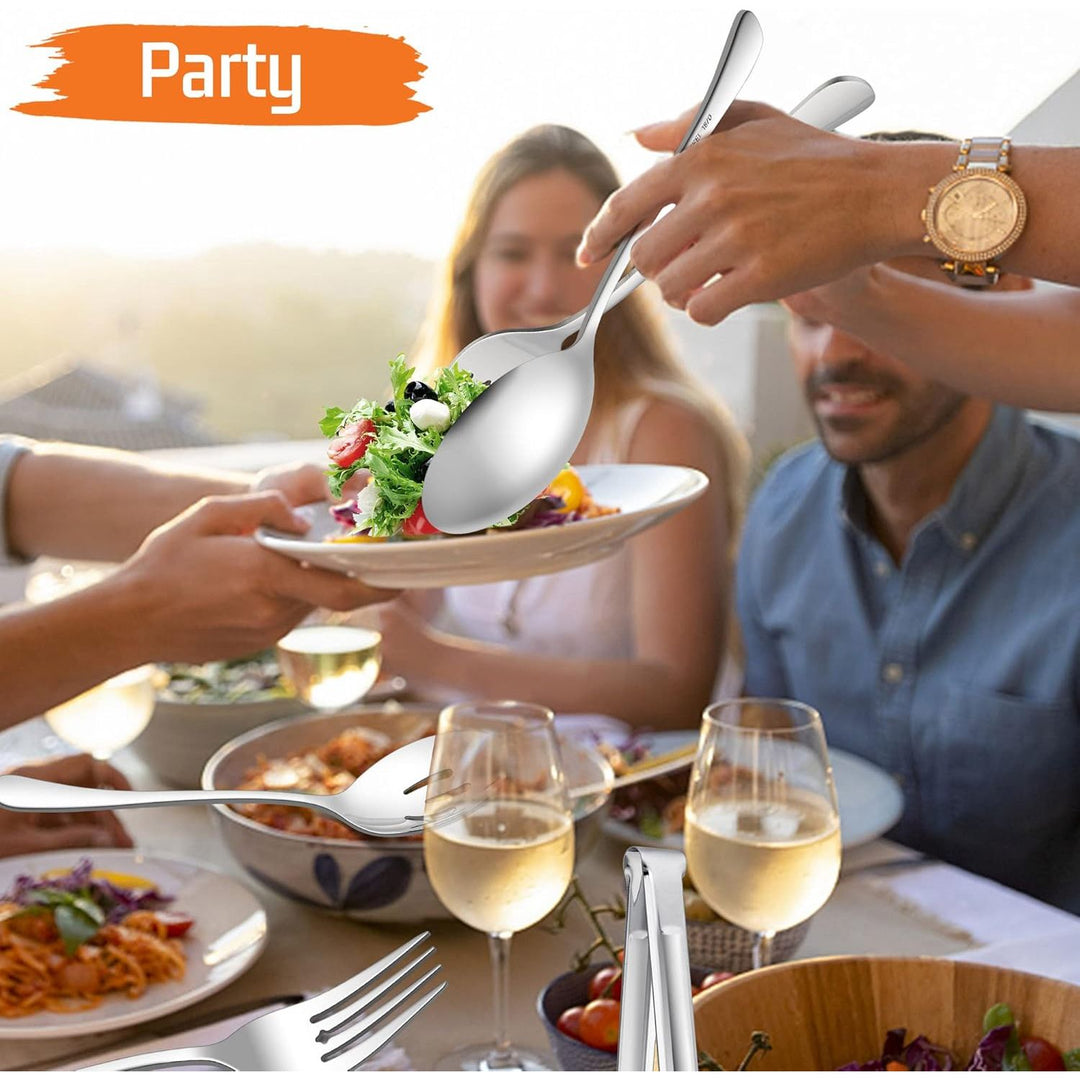 Large Serving Utensils Set of 12, E - far Stainless Steel 9.8 Inch Serving Spoons Slotted Spoon, 9.9 Inch Serving Fork, 9.4 Inch Serving Tong for Buffet Catering Banquet, Mirror Finish & Dishwasher Safe - Just Closeouts Canada Inc.