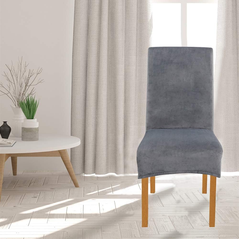 Large Size High Back Thicker Plush Dining Chair Covers Set of 6, Elastic Kitchen Chair Slipcovers Removable Nonslip for Hotel Dining Room Ceremony Banquet Wedding Party (Dark Grey - Thicker Plush, 6 Pack) - Just Closeouts Canada Inc.