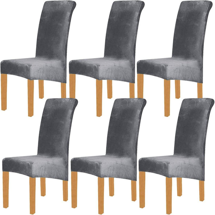 Large Size High Back Thicker Plush Dining Chair Covers Set of 6, Elastic Kitchen Chair Slipcovers Removable Nonslip for Hotel Dining Room Ceremony Banquet Wedding Party (Dark Grey - Thicker Plush, 6 Pack) - Just Closeouts Canada Inc.