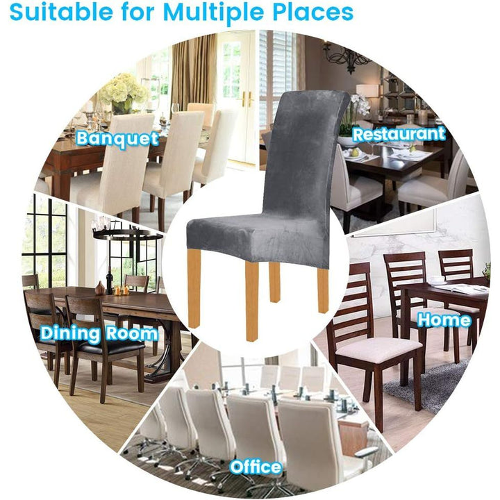 Large Size High Back Thicker Plush Dining Chair Covers Set of 6, Elastic Kitchen Chair Slipcovers Removable Nonslip for Hotel Dining Room Ceremony Banquet Wedding Party (Dark Grey - Thicker Plush, 6 Pack) - Just Closeouts Canada Inc.