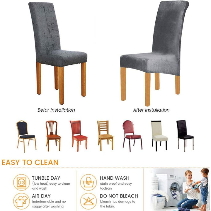 Large Size High Back Thicker Plush Dining Chair Covers Set of 6, Elastic Kitchen Chair Slipcovers Removable Nonslip for Hotel Dining Room Ceremony Banquet Wedding Party (Dark Grey - Thicker Plush, 6 Pack) - Just Closeouts Canada Inc.