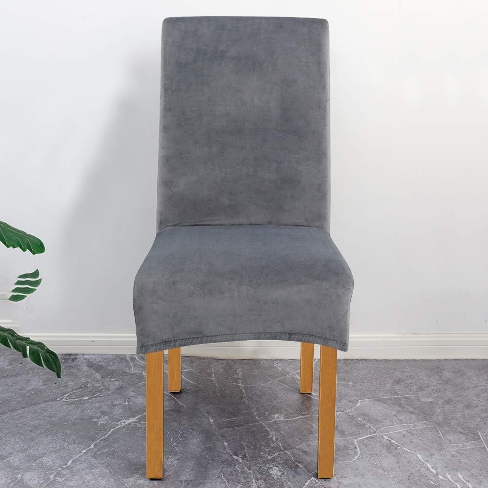 Large Size High Back Thicker Plush Dining Chair Covers Set of 6, Elastic Kitchen Chair Slipcovers Removable Nonslip for Hotel Dining Room Ceremony Banquet Wedding Party (Dark Grey - Thicker Plush, 6 Pack) - Just Closeouts Canada Inc.