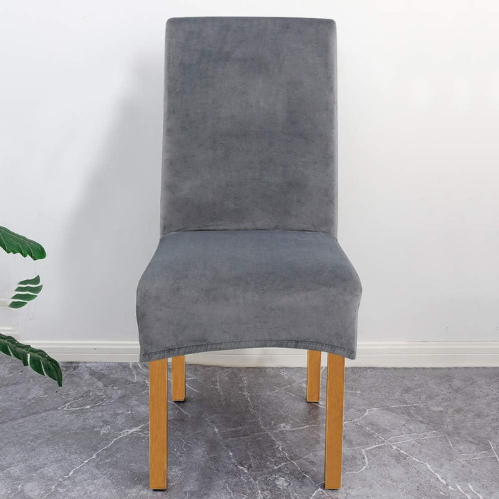 Large Size High Back Thicker Plush Dining Chair Covers Set of 6, Elastic Kitchen Chair Slipcovers Removable Nonslip for Hotel Dining Room Ceremony Banquet Wedding Party (Dark Grey - Thicker Plush, 6 Pack) - Just Closeouts Canada Inc.