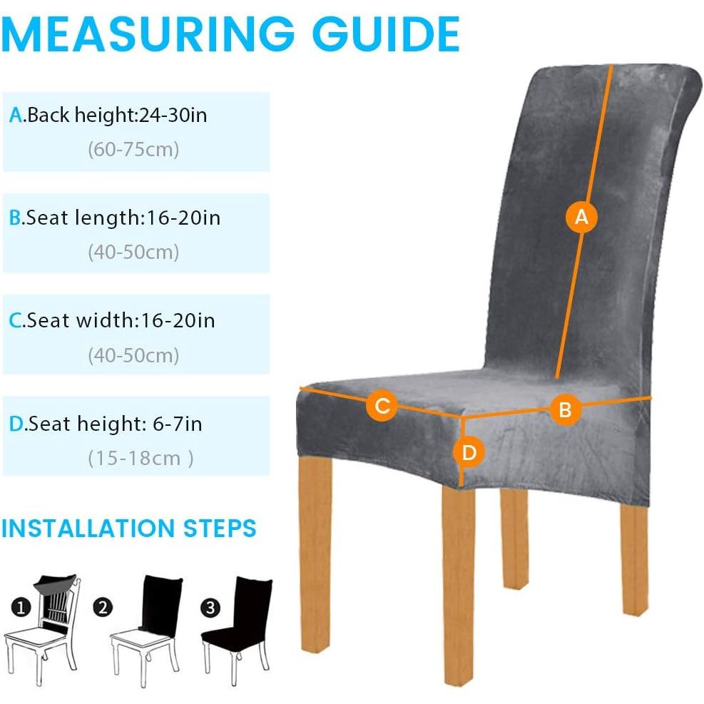 Large Size High Back Thicker Plush Dining Chair Covers Set of 6, Elastic Kitchen Chair Slipcovers Removable Nonslip for Hotel Dining Room Ceremony Banquet Wedding Party (Dark Grey - Thicker Plush, 6 Pack) - Just Closeouts Canada Inc.