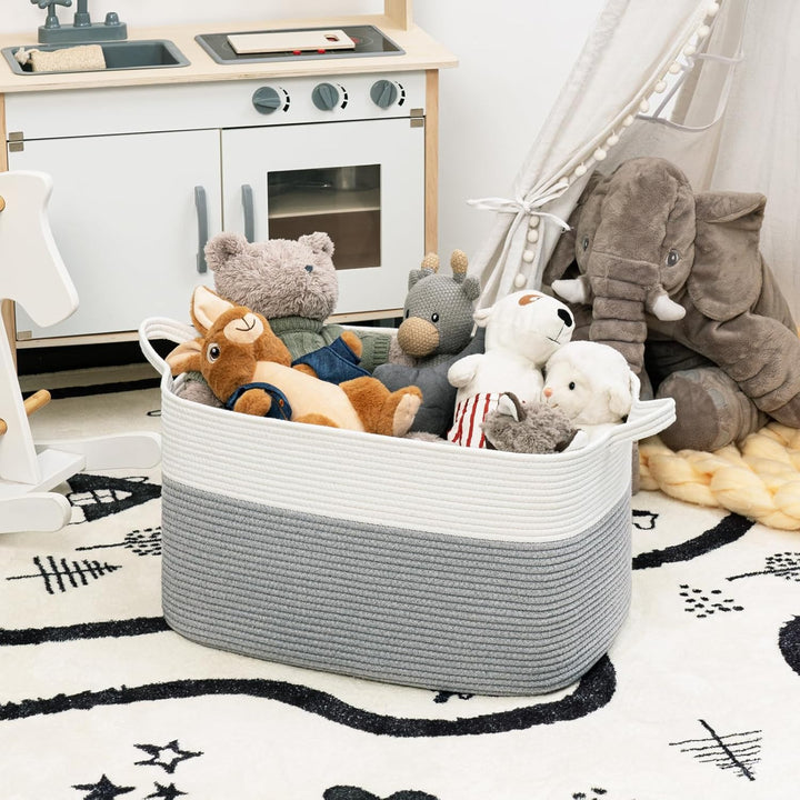 Large Square Laundry Basket 65L Grey, Woven Storage Basket with Handles for Clothes, Toys, Towels, Pillows, Cotton Rope Basket Toy Storage Bin for Baby, Kids, 21.6" x 14.9" x 11.8" - Just Closeouts Canada Inc.