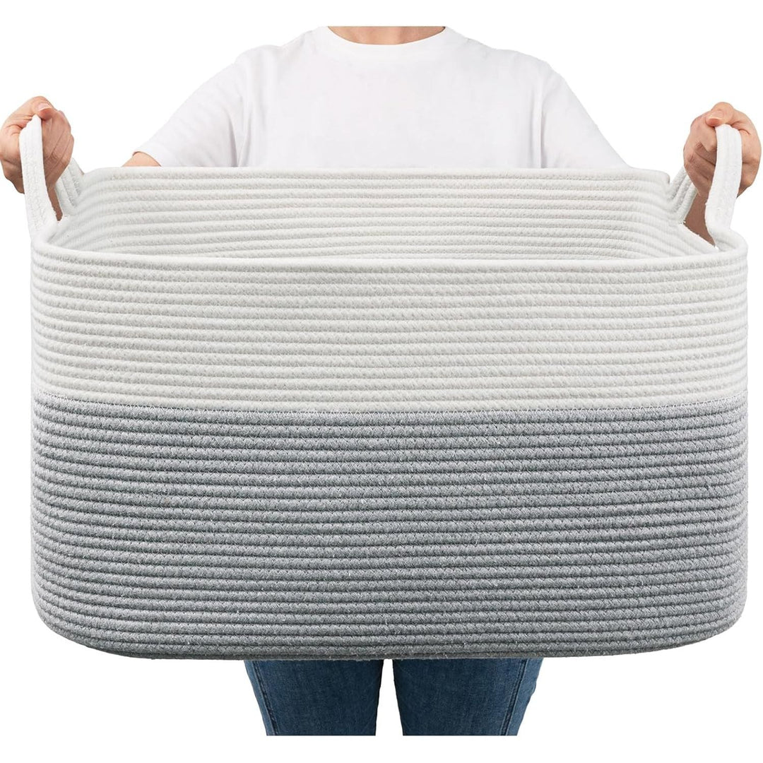 Large Square Laundry Basket 65L Grey, Woven Storage Basket with Handles for Clothes, Toys, Towels, Pillows, Cotton Rope Basket Toy Storage Bin for Baby, Kids, 21.6" x 14.9" x 11.8" - Just Closeouts Canada Inc.