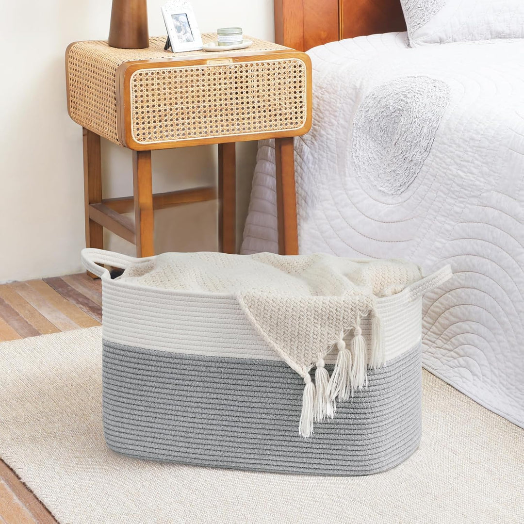 Large Square Laundry Basket 65L Grey, Woven Storage Basket with Handles for Clothes, Toys, Towels, Pillows, Cotton Rope Basket Toy Storage Bin for Baby, Kids, 21.6" x 14.9" x 11.8" - Just Closeouts Canada Inc.