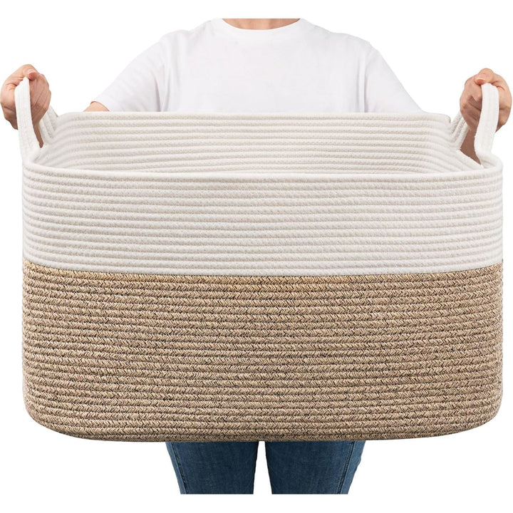 Large Storage Basket 21.6" x 14.9" x 11.8", Blanket Baskets for Living Room, Woven Rope Storage Basket for Toys, Towels, Rectangle Laundry Dirty Clothes Baskets for Nursery, Mix Brown - Just Closeouts Canada Inc.