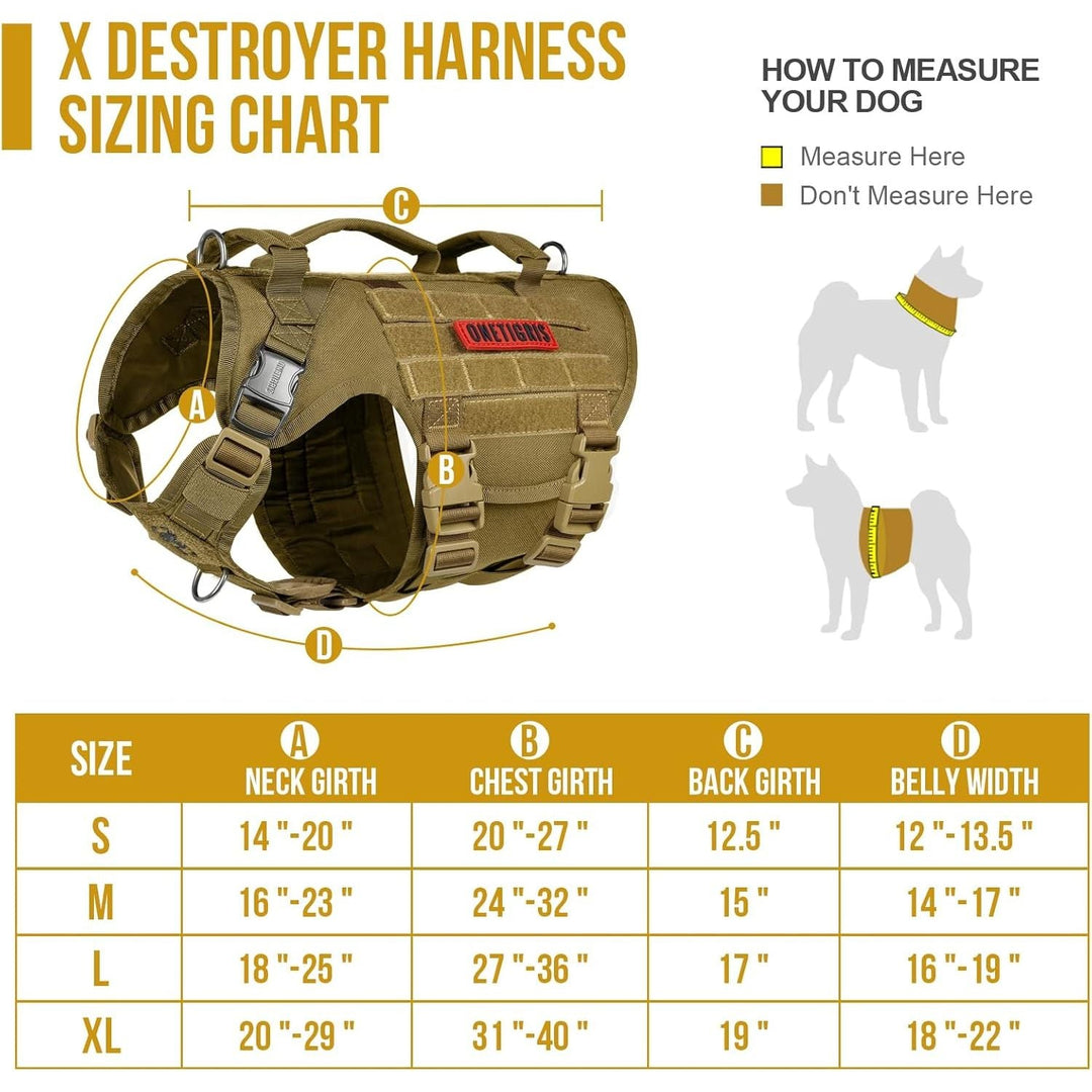 Large Tactical Dog Harness, No Pulling Adjustable Dog Vest Harness, Heavy Duty Dog Harness with Handle, Large Hook and Loop Panels for Patch (Size: Large, Brown) - Just Closeouts Canada Inc.