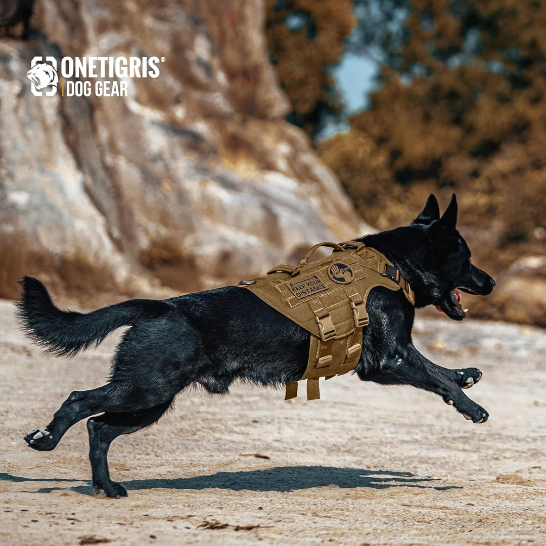 Large Tactical Dog Harness, No Pulling Adjustable Dog Vest Harness, Heavy Duty Dog Harness with Handle, Large Hook and Loop Panels for Patch (Size: Large, Brown) - Just Closeouts Canada Inc.