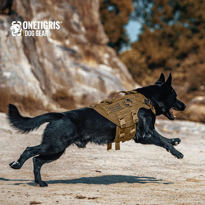 Large Tactical Dog Harness, No Pulling Adjustable Dog Vest Harness, Heavy Duty Dog Harness with Handle, Large Hook and Loop Panels for Patch (Size: Large, Brown) - Just Closeouts Canada Inc.