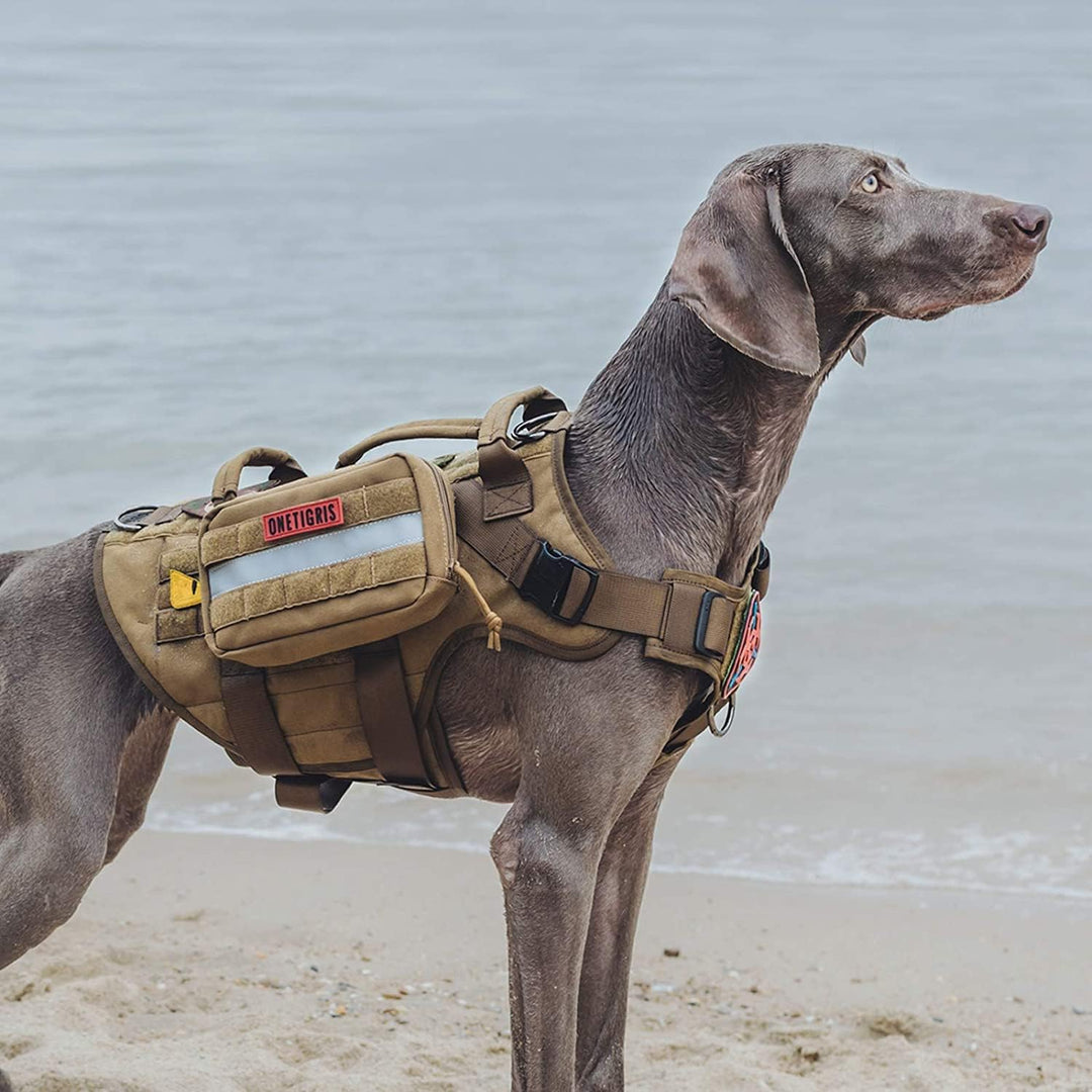 Large Tactical Dog Harness, No Pulling Adjustable Dog Vest Harness, Heavy Duty Dog Harness with Handle, Large Hook and Loop Panels for Patch (Size: Large, Brown) - Just Closeouts Canada Inc.