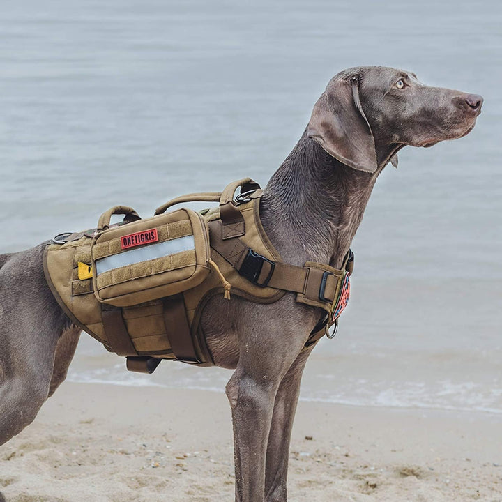 Large Tactical Dog Harness, No Pulling Adjustable Dog Vest Harness, Heavy Duty Dog Harness with Handle, Large Hook and Loop Panels for Patch (Size: Large, Brown) - Just Closeouts Canada Inc.