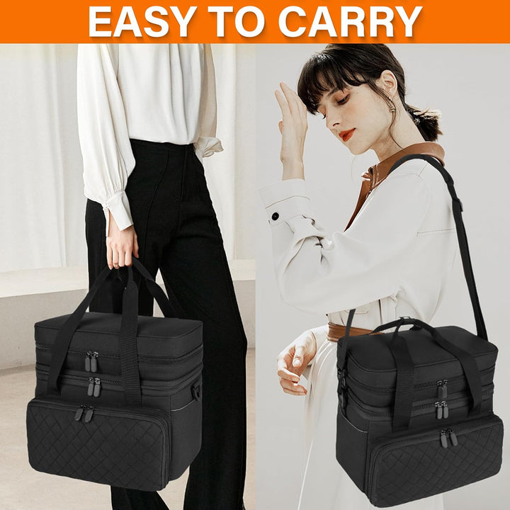 Large Travel Sewing Case Box, Double Layer Sewing Organizer Bag with Shoulder Strap & 2 Detachable Pouches, Portable Sewing Accessories Storage, Black - Just Closeouts Canada Inc.X004LK9HH3