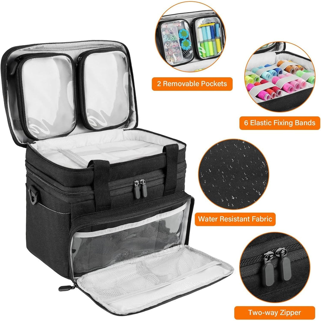 Large Travel Sewing Case Box, Double Layer Sewing Organizer Bag with Shoulder Strap & 2 Detachable Pouches, Portable Sewing Accessories Storage, Black - Just Closeouts Canada Inc.X004LK9HH3