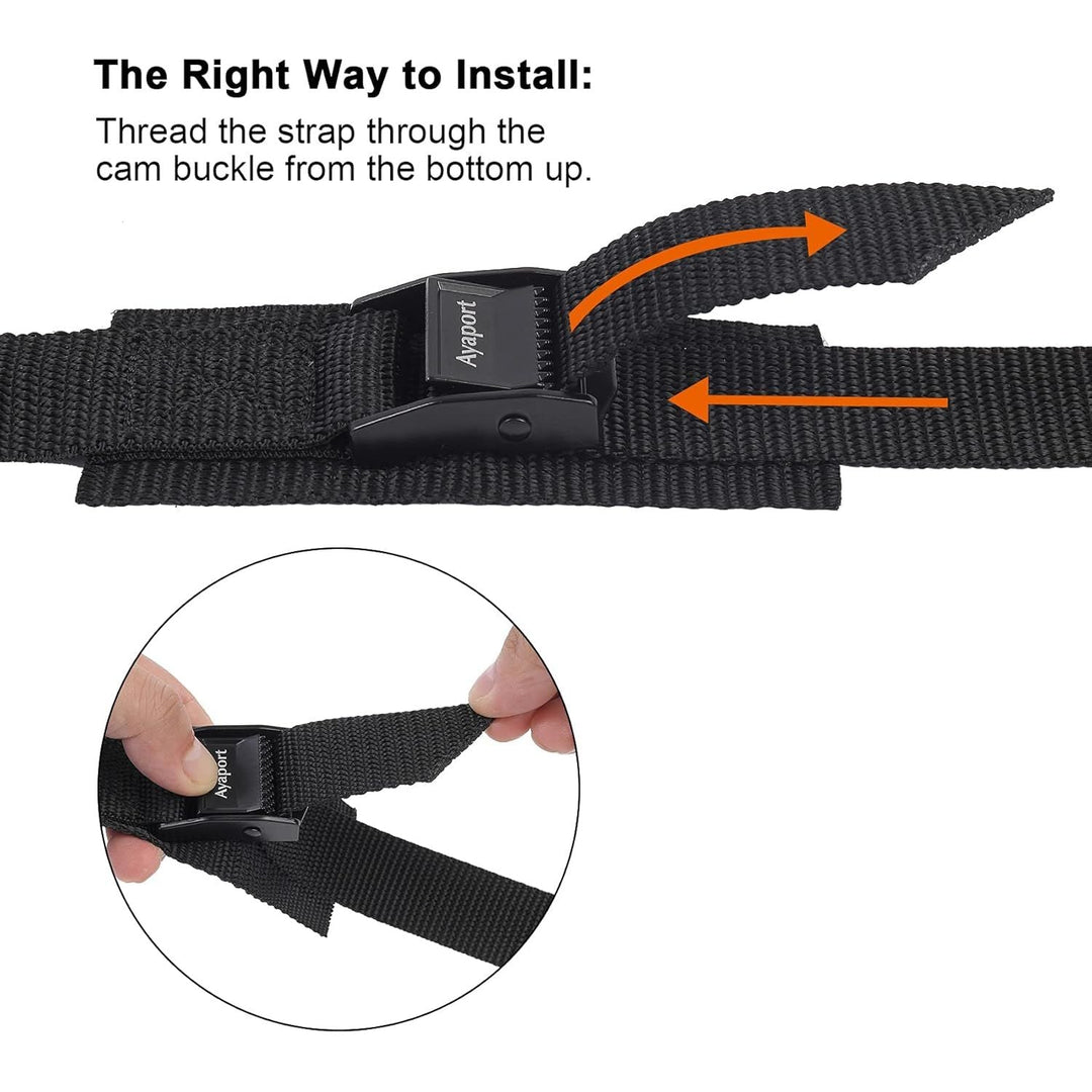 Lashing Straps with Buckles Adjustable Cam Buckle Tie Down Cinch Strap for Packing Black 4 Pack, 1in x 16ft - Just Closeouts Canada Inc.