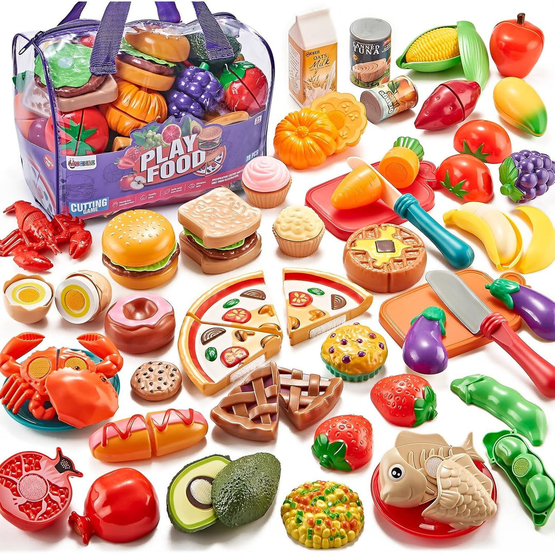 Laugigle Pretend Play Food for Kids Kitchen 78Pc Cutting Toy