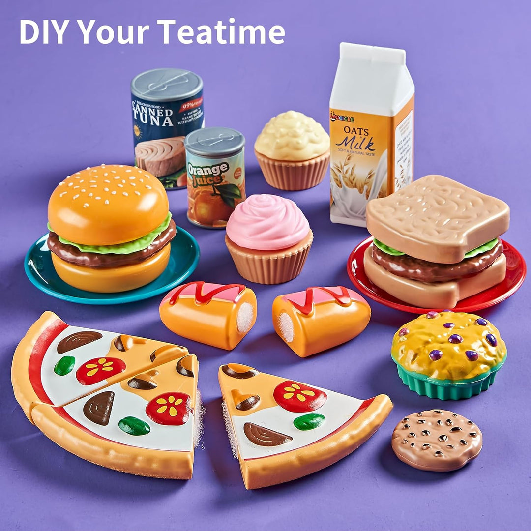 Laugigle Pretend Play Food for Kids Kitchen - 78Pc Cutting Toy Food with Storage Bag, Food Toys with Veggies, Fruits, Fake Food with Pizza Toy, Pretend Food, Play Kitchen Accessories, Boys Girls Gift - Just Closeouts Canada Inc.