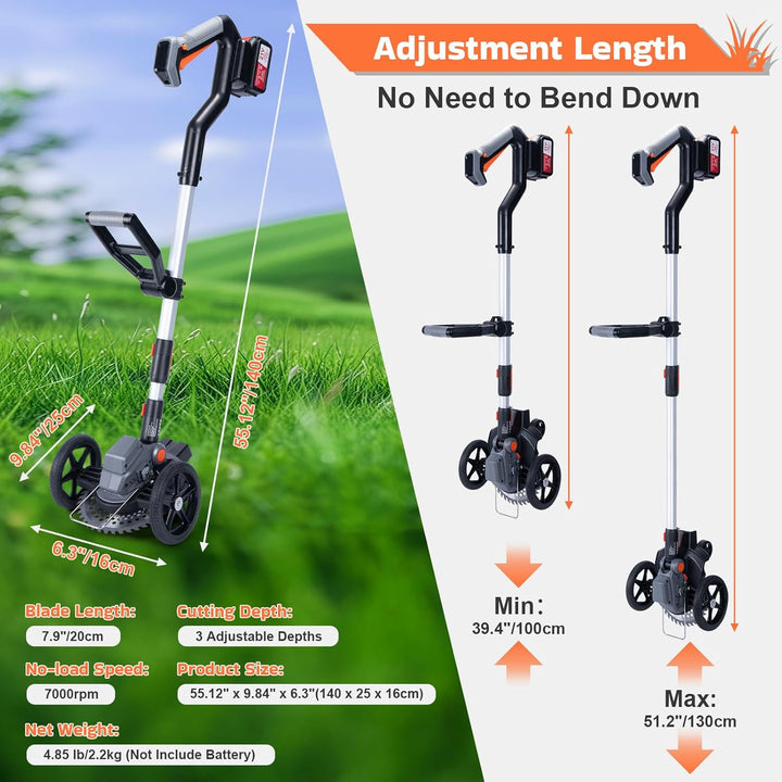 Lawn Edger, 7.9 - in Blade Battery Powered Cordless Edger, 2x21V 4.0Ah Batteries & Charger, Adjustable Angle & Handle, Digital Display & Safety Lock - Ideal for Lawns, Sidewalk, Garden Edging (ORANGE) - Just Closeouts Canada Inc.