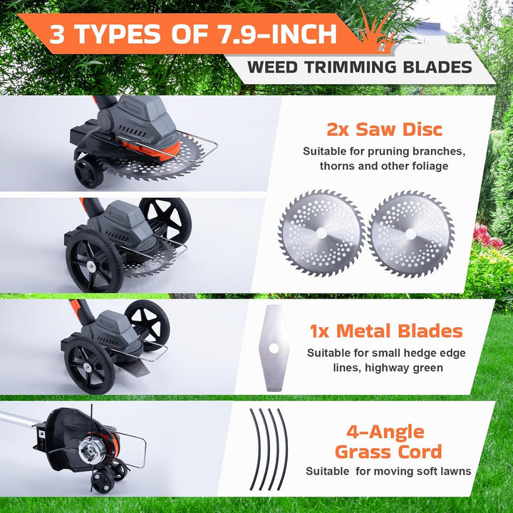 Lawn Edger, 7.9 - in Blade Battery Powered Cordless Edger, 2x21V 4.0Ah Batteries & Charger, Adjustable Angle & Handle, Digital Display & Safety Lock - Ideal for Lawns, Sidewalk, Garden Edging (ORANGE) - Just Closeouts Canada Inc.