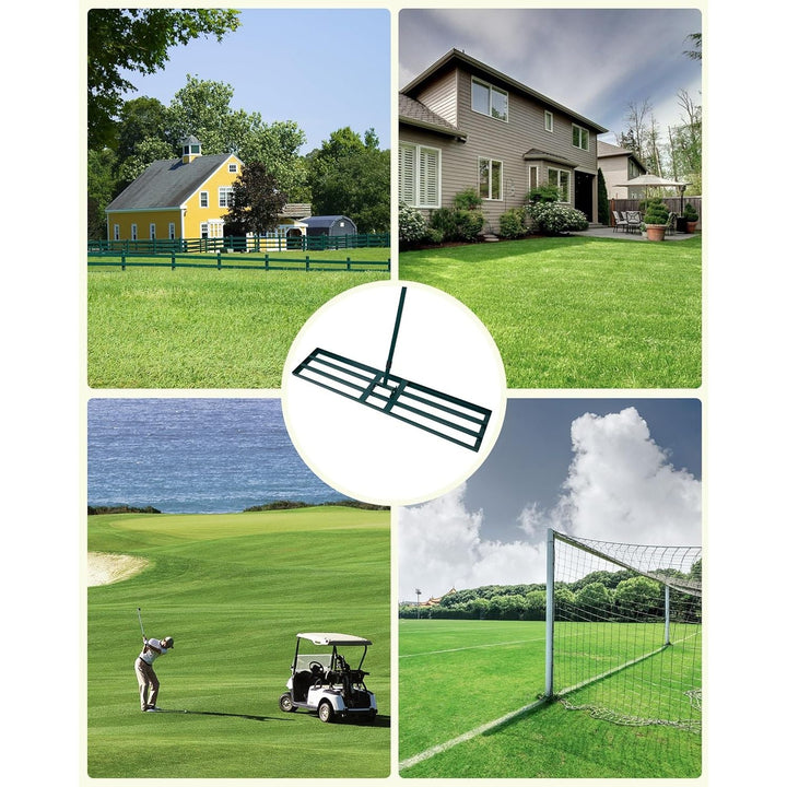 Lawn Leveling Rake,Stainless Steel Lawn Leveler with 45”x10” Ground Plate, 78” Adjustable Long Handle, Heavy Duty Large Level Lawn Tool for Grass, Golf Field, Level Soil or Dirt Ground Surfaces - Green - Just Closeouts Canada Inc.
