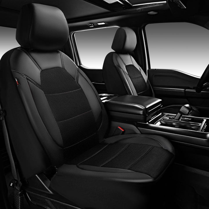 Leather and 3D Air Mesh Universal Fit Car Seat Covers, for Sedans, Trucks, Suvs, Airbag Compatible, Zipper Design and Reserved Opening Holes for Headrest(Full Set, Black and Black) - Just Closeouts Canada Inc.