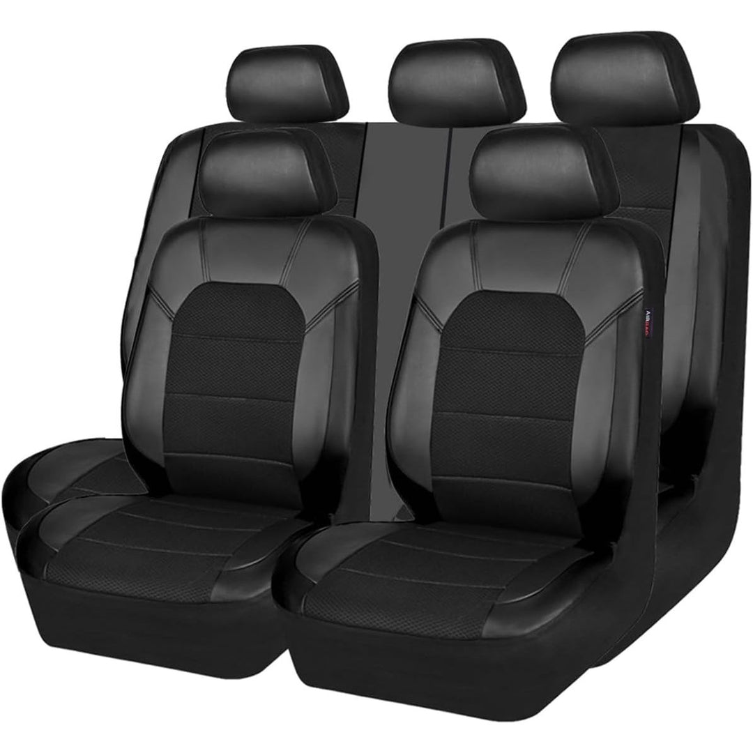Leather and 3D Air Mesh Universal Fit Car Seat Covers, for Sedans, Trucks, Suvs, Airbag Compatible, Zipper Design and Reserved Opening Holes for Headrest(Full Set, Black and Black) - Just Closeouts Canada Inc.