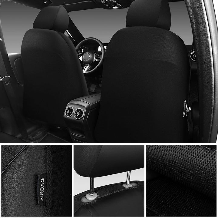 Leather and 3D Air Mesh Universal Fit Car Seat Covers, for Sedans, Trucks, Suvs, Airbag Compatible, Zipper Design and Reserved Opening Holes for Headrest(Full Set, Black and Black) - Just Closeouts Canada Inc.