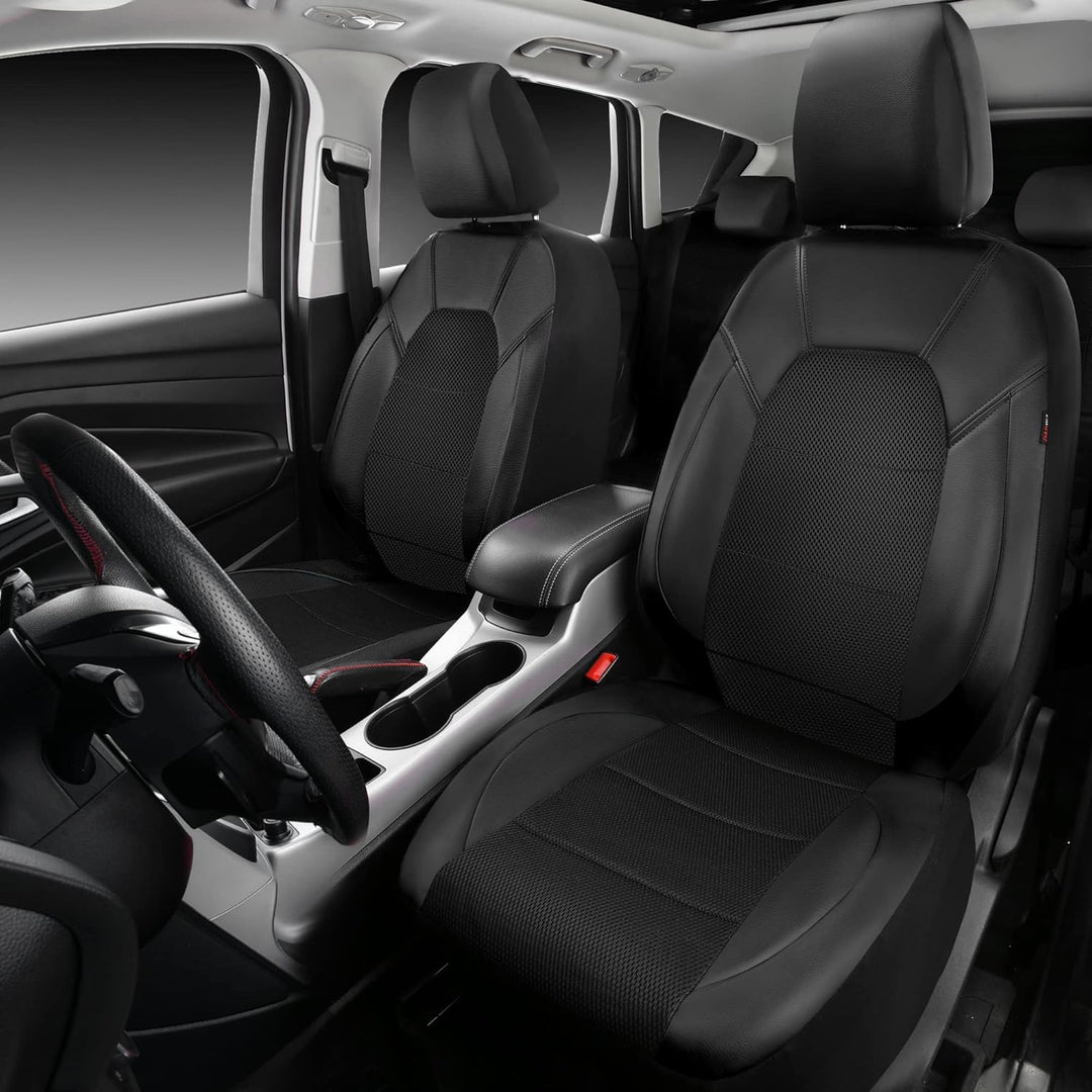 Leather and 3D Air Mesh Universal Fit Car Seat Covers, for Sedans, Trucks, Suvs, Airbag Compatible, Zipper Design and Reserved Opening Holes for Headrest(Full Set, Black and Black) - Just Closeouts Canada Inc.
