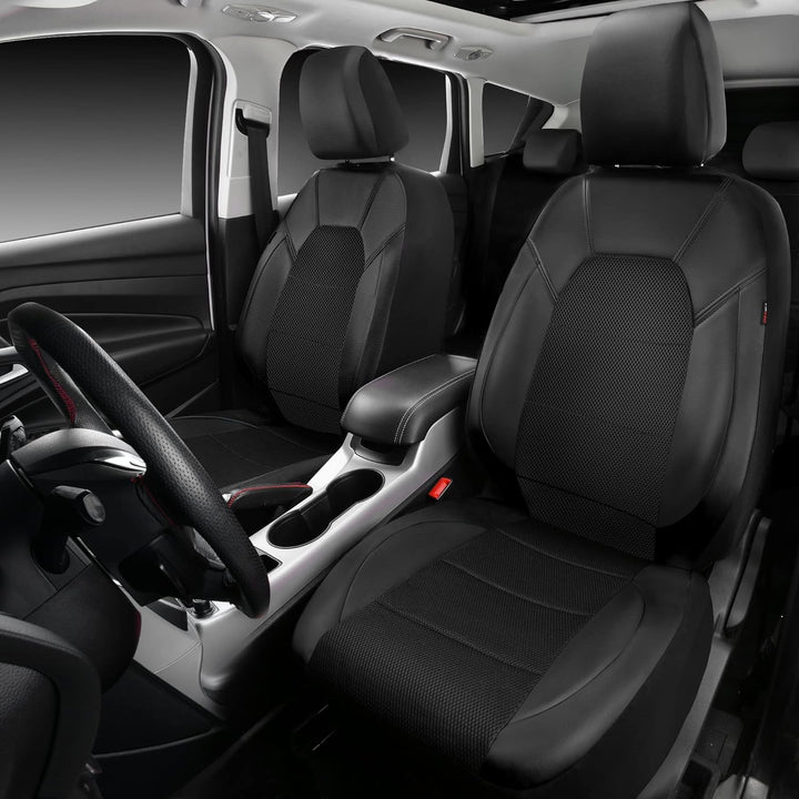 Leather and 3D Air Mesh Universal Fit Car Seat Covers, for Sedans, Trucks, Suvs, Airbag Compatible, Zipper Design and Reserved Opening Holes for Headrest(Full Set, Black and Black) - Just Closeouts Canada Inc.