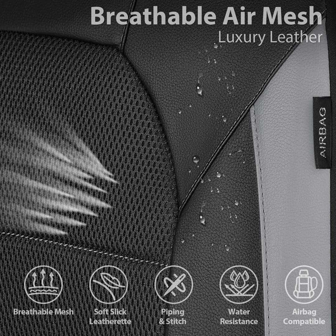 Leather Car Seat Covers Front Seats only, with Air Mesh Front Seat Covers Breathable, Cool Automotive Seat Covers 2 Pack, Universal Fit Most Cars,SUV,Truck,Van Airbag Compatible(Black Gray) - Just Closeouts Canada Inc.