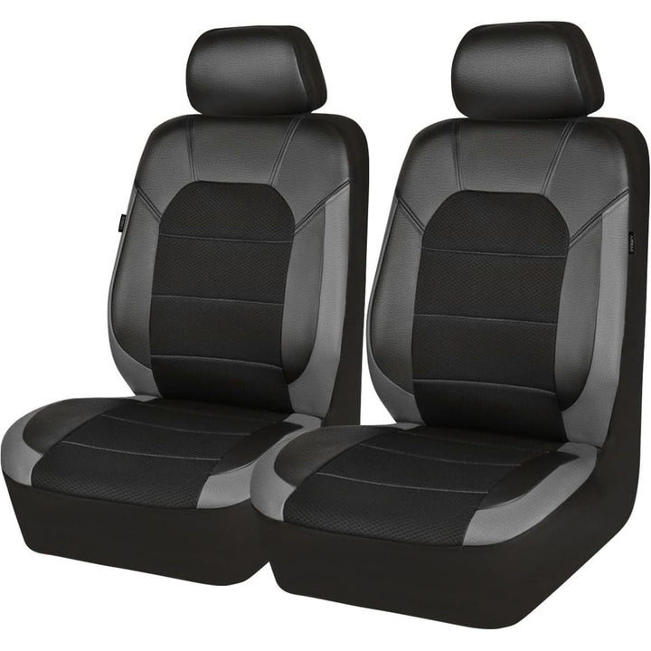 Leather Car Seat Covers Front Seats only, with Air Mesh Front Seat Covers Breathable, Cool Automotive Seat Covers 2 Pack, Universal Fit Most Cars,SUV,Truck,Van Airbag Compatible(Black Gray) - Just Closeouts Canada Inc.