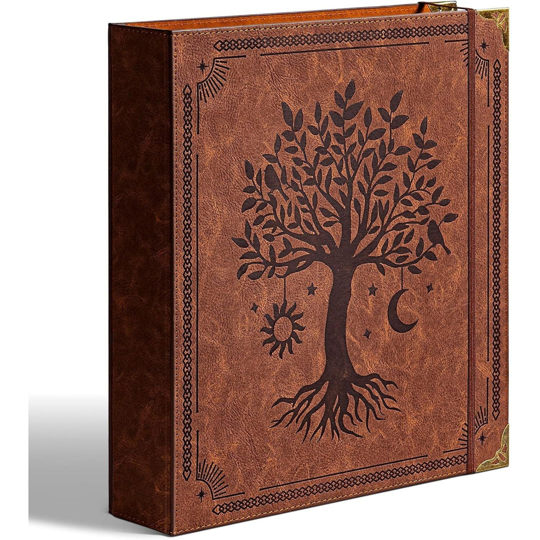 Leather D Ring Binder Fits 8.5"x11" Letter Size Paper, 2 Inch EZD Ring Binders Holds 550 Sheets, Notepad Paper Cover Loose Leaf Organizer with Inner Pockets, Brown Tree - Just Closeouts Canada Inc.