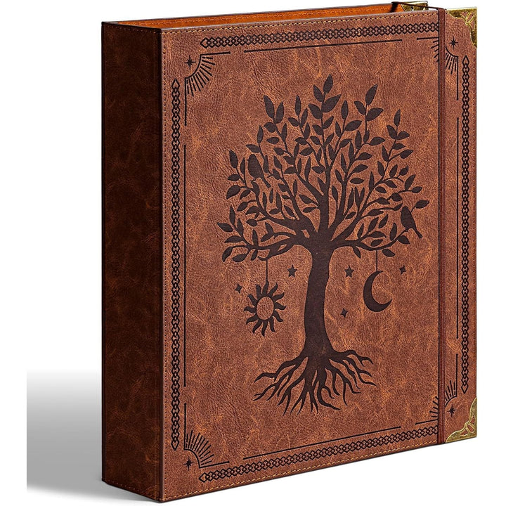 Leather D Ring Binder Fits 8.5"x11" Letter Size Paper, 2 Inch EZD Ring Binders Holds 550 Sheets, Notepad Paper Cover Loose Leaf Organizer with Inner Pockets, Brown Tree - Just Closeouts Canada Inc.