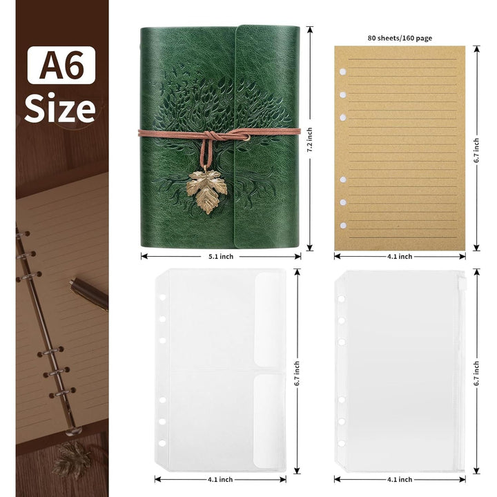 Leather Journal Notebook, Refillable Travel Writing Journals Diary, Gifts for Women, Men, Teen Girls and Boys, 100GSM Lined Paper,160 Pages (Green, A6 5.1" x 7.2") - Just Closeouts Canada Inc.X003FDZNN9