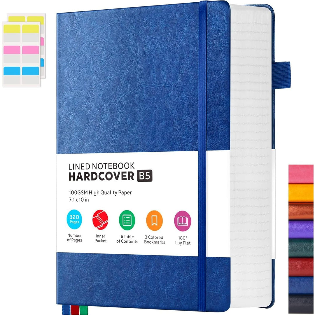 Leather Lined Notebook Journal, 320 Pages Hardcover Notebook Journals for Writing Women & Men, B5 (7.1'' X 10'') College Ruled Notebook with 100GSM Thick Paper for School Work Organization, Dark Blue - Just Closeouts Canada Inc.