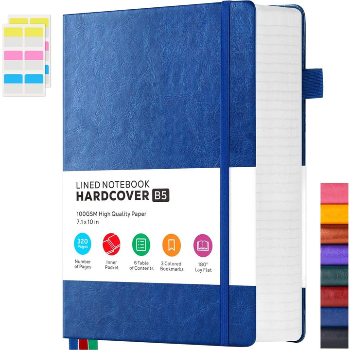 Leather Lined Notebook Journal, 320 Pages Hardcover Notebook Journals for Writing Women & Men, B5 (7.1'' X 10'') College Ruled Notebook with 100GSM Thick Paper for School Work Organization, Dark Blue - Just Closeouts Canada Inc.