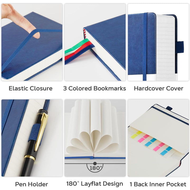 Leather Lined Notebook Journal, 320 Pages Hardcover Notebook Journals for Writing Women & Men, B5 (7.1'' X 10'') College Ruled Notebook with 100GSM Thick Paper for School Work Organization, Dark Blue - Just Closeouts Canada Inc.