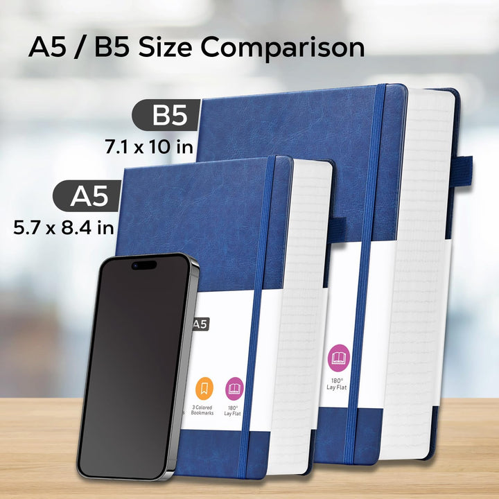Leather Lined Notebook Journal, 320 Pages Hardcover Notebook Journals for Writing Women & Men, B5 (7.1'' X 10'') College Ruled Notebook with 100GSM Thick Paper for School Work Organization, Dark Blue - Just Closeouts Canada Inc.