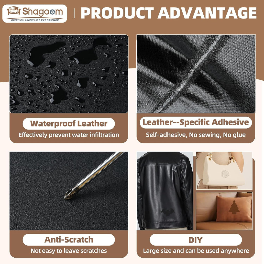 Leather Repair Kit, 17X79 inch Self Adhesive Leather Patch Waterproof, DIY Large Vinyl Patches for Couches, Furniture, Kitchen Cabinets, Wall （Coffee, 17X79 inch） - Just Closeouts Canada Inc.