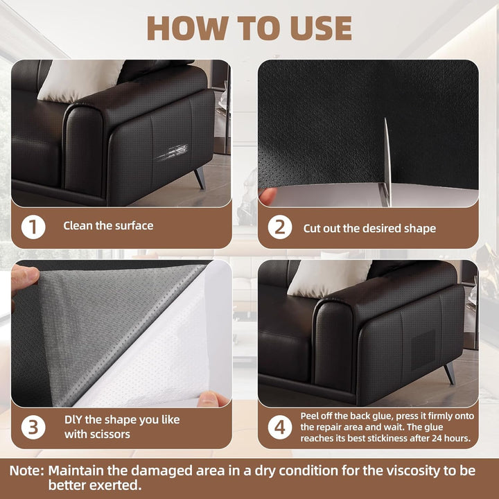 Leather Repair Patch, 17X79 inch Strong Sticky Repair Patch Self Adhesive Waterproof, DIY Large Vinyl Patches for Couches, Furniture, Sofa, Car, Chair (Black, 17X79 inch) - Just Closeouts Canada Inc.