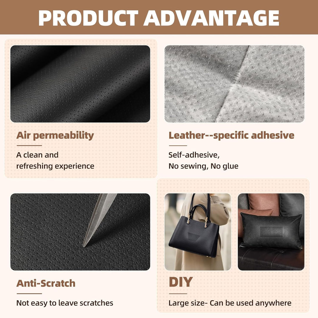 Leather Repair Patch, 17X79 inch Strong Sticky Repair Patch Self Adhesive Waterproof, DIY Large Vinyl Patches for Couches, Furniture, Sofa, Car, Chair (Black, 17X79 inch) - Just Closeouts Canada Inc.