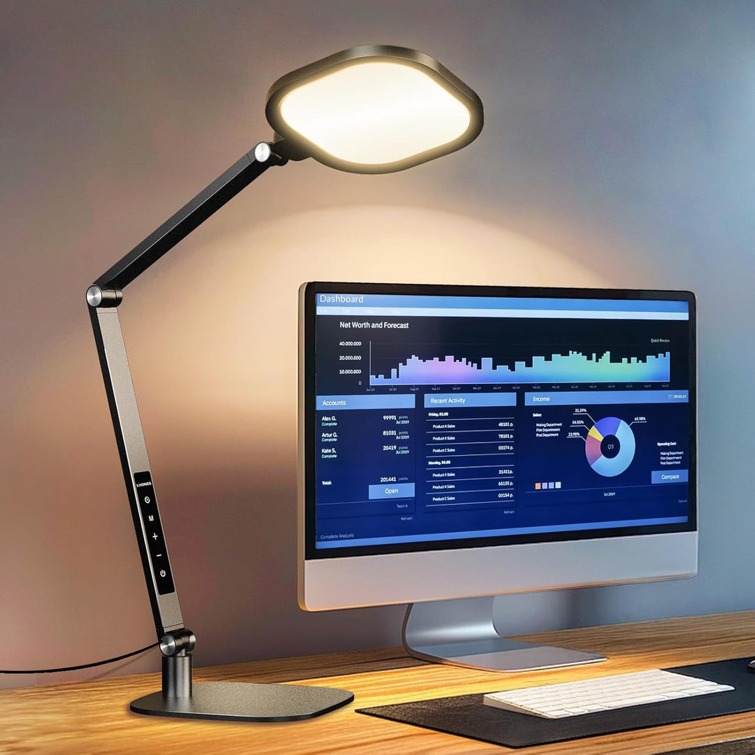 Computer Desk Task Light LED Desk Lamp for Home Office, 15W Computer Zoom Lighting with Swing A ...