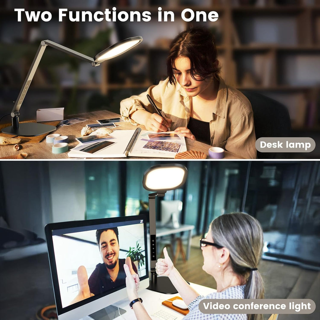LED Desk Lamp for Home Office, 15W Computer Zoom Lighting with Swing Arm, Memory & Timer Function, Dimmable Desktop Ring Light for Video Calls, Conference, Reading, Streaming, Podcasting, Black - Just Closeouts Canada Inc.